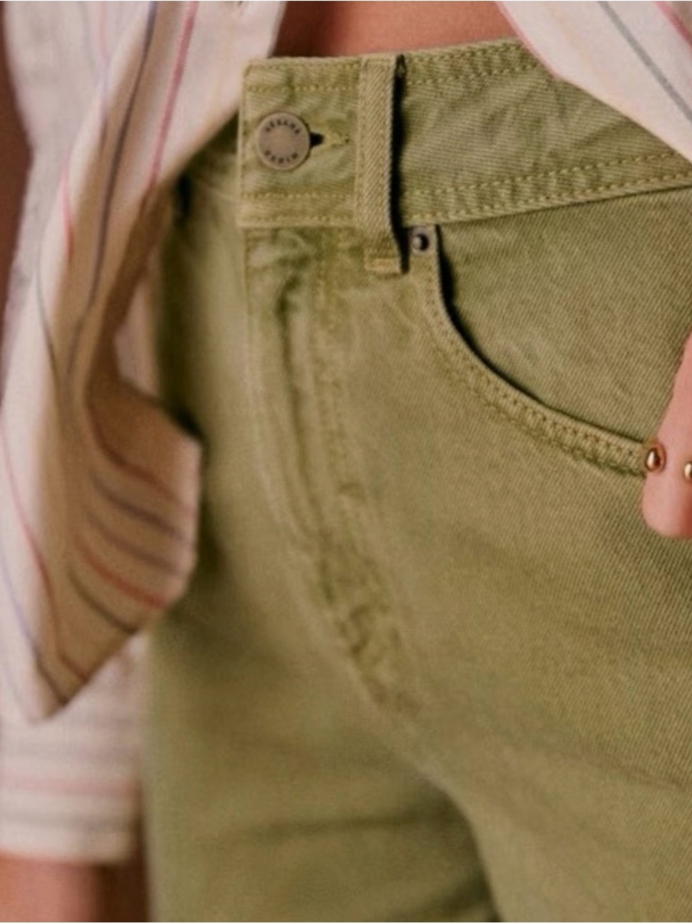 Sezane Olive Green Wide Leg Jeans - Picture 2 of 9